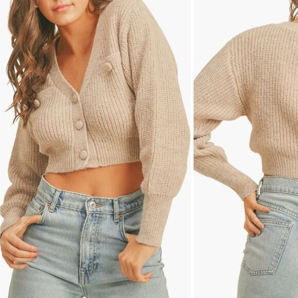 Rib Stitch Crop CardiganAll in Favor Crop CardiganAll in Favor - Picture 1 of 3